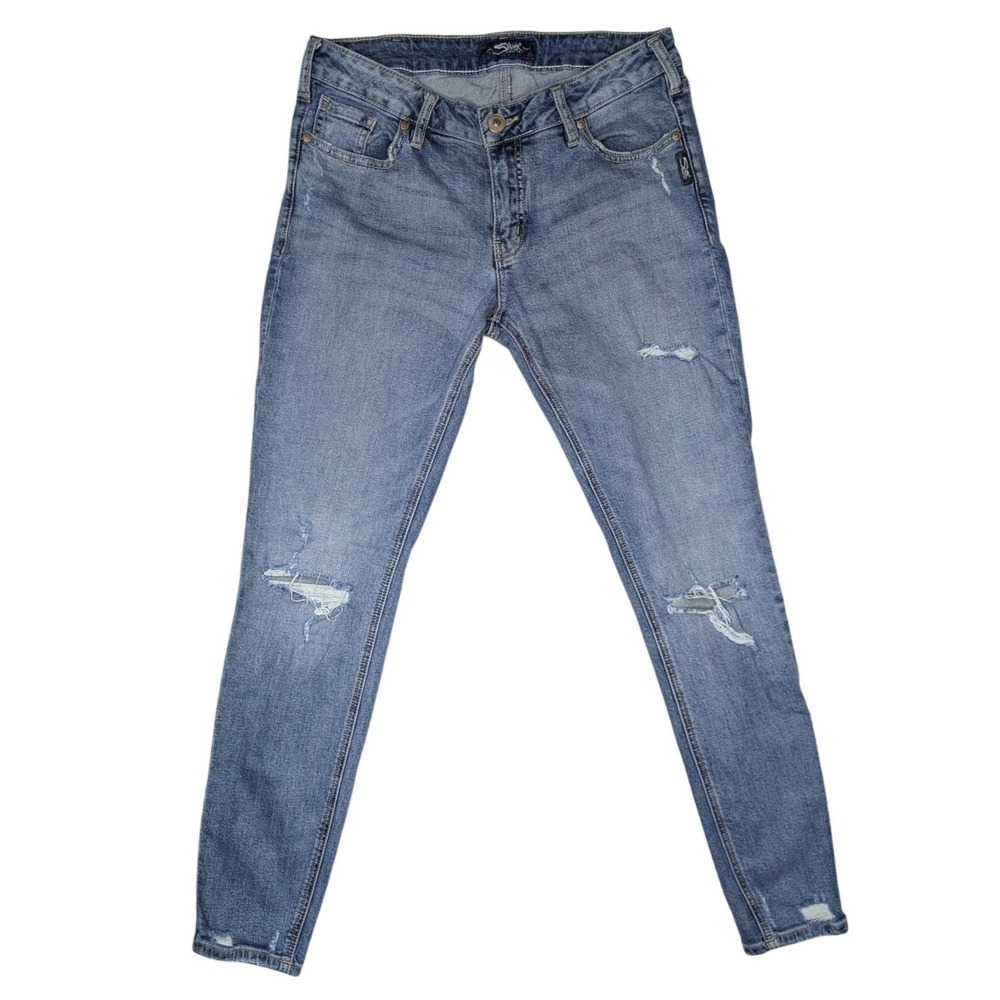 Silver 30x31 Skinny Blue Cotton Denim Stretch distressed Emo Jeans‎ Women's